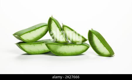 Fresh green aloe vera slices isolated on white Stock Photo