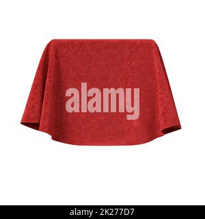 Box covered with red velvet fabric. Stock Photo