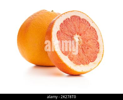 Sliced citrus fruit. Chopped fresh grapefruit.isolated on white background. Stock Photo