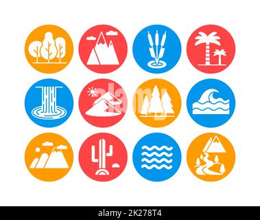 Nature vector glyph icons set. Landscape sign Stock Photo - Alamy