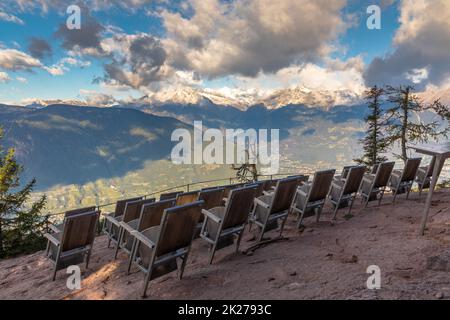 Knottnkino, a vantage point above Voeran, South Tyrol Stock Photo