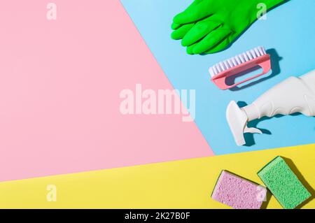 https://l450v.alamy.com/450v/2k27b0f/house-cleaning-product-on-pink-background-copy-space-2k27b0f.jpg