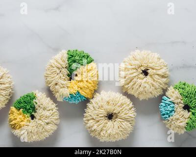 Shag donuts on marble background, copy space Stock Photo