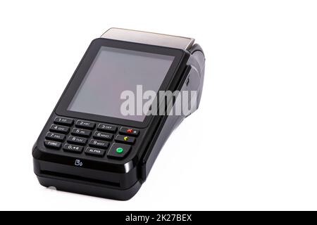 payment terminal for accepting money from plastic cards on a white background Stock Photo