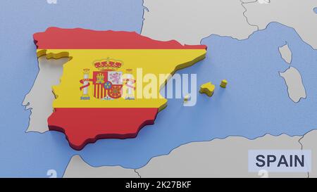 3D map illustration of SPAIN with flag Stock Photo - Alamy