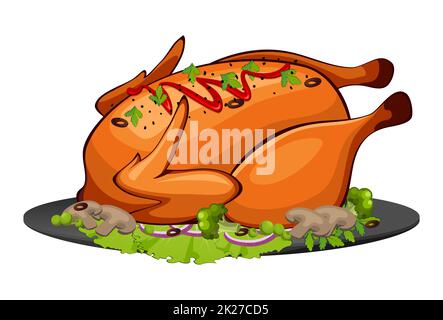 Realistic cooked chicken on plate white background - Vector Stock Photo