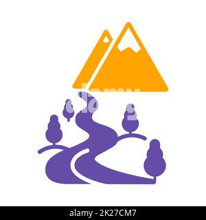 Mountain and river vector glyph icon. Nature sign Stock Photo