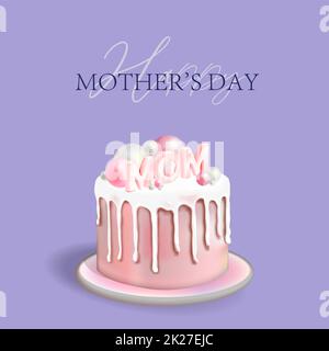 Happy Mother's Day greeting card. cake for mom, festive background. Vector illustration. Women's holiday Stock Photo