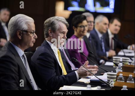 Washington, United States. 22nd Sep, 2022. CEO and Chairman of Bank of America Brian Thomas Moynihan speaks during a Senate Banking Committee annual Wall Street oversight hearing on the nation's largest banks at the U.S. Capitol in Washington, DC on Thursday, September 22, 2022. Photo by Bonnie Cash/UPI Credit: UPI/Alamy Live News Stock Photo