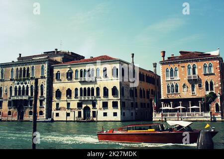 Grand Canal in Venice, Italy. Exquisite buildings along Canals. Stock Photo