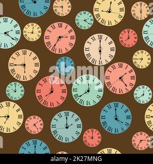 Vintage seamless with clock faces Stock Photo