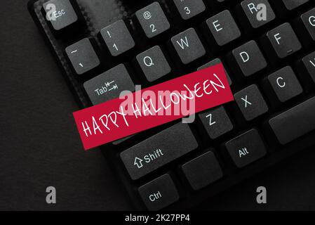 Writing displaying text Happy Halloween. Internet Concept a day related with scary aspect, haunted house, and a candy Abstract Online Typing Contest, Creating Funny Online Book Ideas Stock Photo