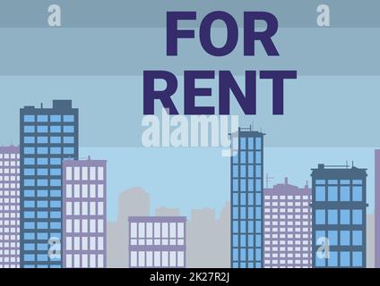 Writing displaying text For Rent. Word Written on when you make property available for purchasing temporarily Multiple Skyscrapers Drawing Showing City Skyline. Stock Photo