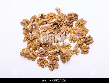 Shelled Walnuts Pile Top View Isolated On White Background Stock Photo