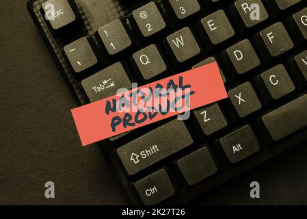 Handwriting text Natural Product. Conceptual photo chemical compound or substance produced by a living organism Typing Program Schedule, Retyping And Debugging Program String Codes Stock Photo