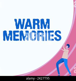 Conceptual display Warm Memories. Business idea reminiscing the unforgettable collection of past events Gentleman Drawing Standing Pushing Big Circular Object. Stock Photo