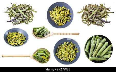 set of various green beans isolated on white Stock Photo