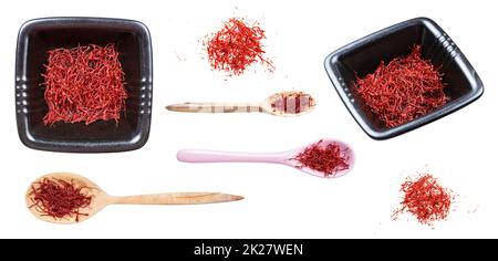 set of various crocus saffron threads isolated on white background ...