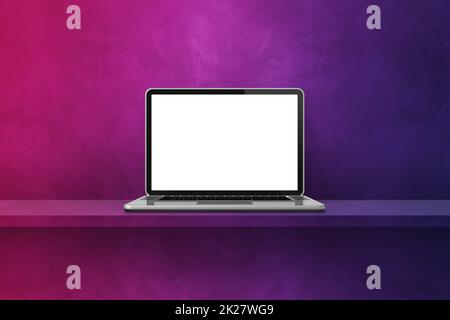 Laptop computer on purple shelf background Stock Photo