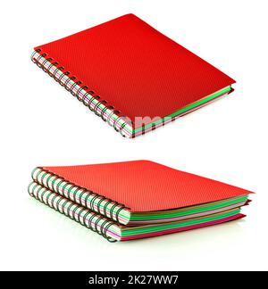 Two red diary spiral notebookes isolated on white background Stock Photo