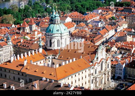 Elevated view of The Church of Saint Nicholas. Lesser Town, Prague, Czech Republic Stock Photo