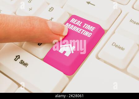 Inspiration showing sign Real Time Marketing. Concept meaning Creating a strategy focused on current relevant trends Creating New Word Processing Program, Fixing Complicated Programming Codes Stock Photo