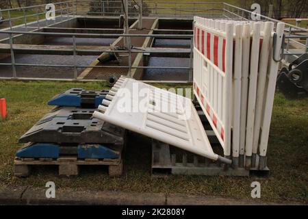 Barrier material is stored at a construction site Stock Photo