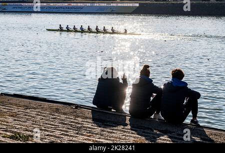 Racice, Czech Republic. 22nd Sep, 2022. Viewers during Day 5 of the 2022 World Rowing Championships, Men's Quadruple Sculls Semifinal A/B 2 at the Labe Arena Racice on September 22, 2022 in Racice, Czech Republic. Credit: Ondrej Hajek/CTK Photo/Alamy Live News Stock Photo