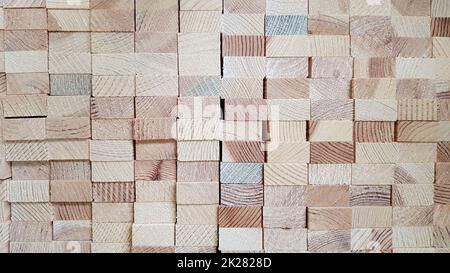 Wood texture background. Lumber industrial wood texture. End end made from machined wooden beam. Glued pine timber beams for wooden windows closeup Stock Photo