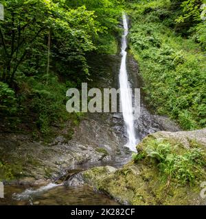 Long exposure of the White Lady waterfall on the river Lyd at Lyford Gorge in Devon Stock Photo