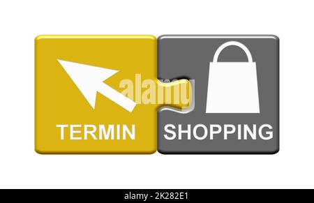 Shopping with appointment - Icon showing Appointment and shopping in german language Stock Photo