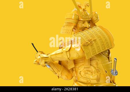 Portrait of samurai with katana. 3D Rendering Stock Photo