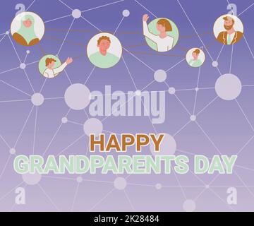 Inspiration showing sign Happy Grandparents Day. Internet Concept National holiday to celebrate and honor grandparents Different People In Circles Chatting Together And Connected Social Media. Stock Photo