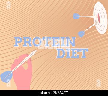 Text sign showing Protein Diet. Business showcase low in fat or carbohydrate consumption weight loss plan Presenting Message Hitting Target Concept, Abstract Announcing Goal. Stock Photo