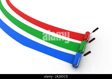 Roller brush with rgb color Stock Photo
