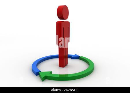 Man standing in set of arrows Stock Photo