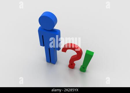 Question mark  and exclamation mark with man Stock Photo