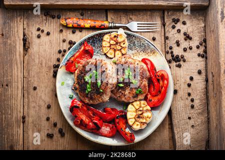 Beef steak in bacon with minced meat. Stock Photo
