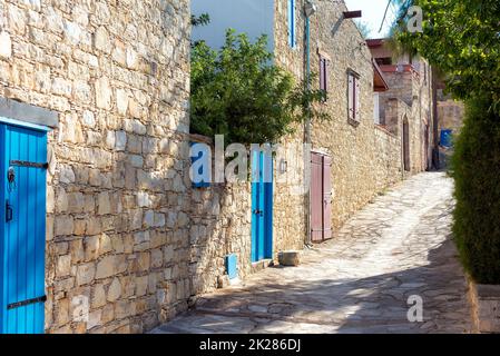 Stone paved street of traditional village, Cyprus Stock Photo