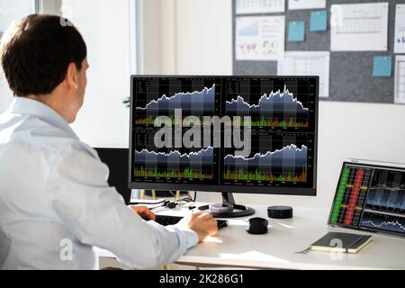 Stock Exchange Business Analyst Using Computer Stock Photo