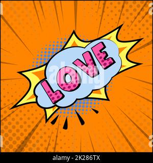 Comic zoom inscription LOVE on a colored background - Vector Stock Photo