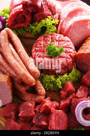 Composition with assorted meat products Stock Photo
