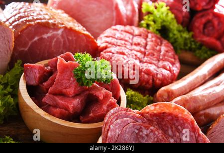 Composition with assorted meat products Stock Photo