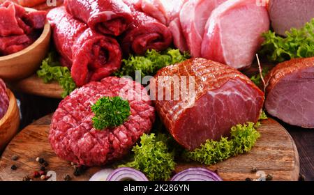 Composition with assorted meat products Stock Photo