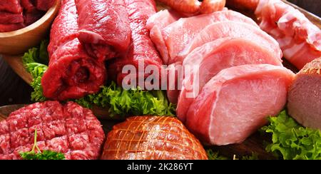 Composition with assorted meat products Stock Photo