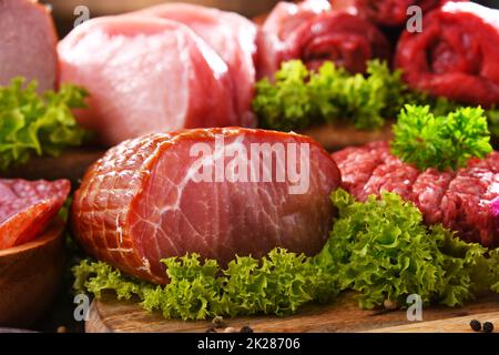 Composition with assorted meat products Stock Photo