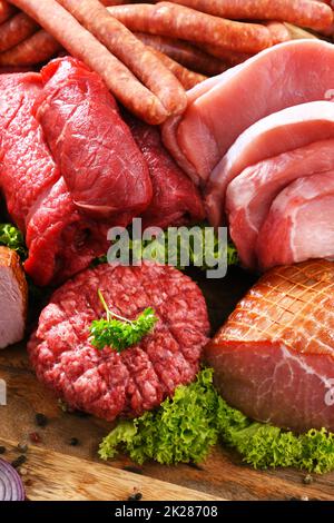 Composition with assorted meat products Stock Photo