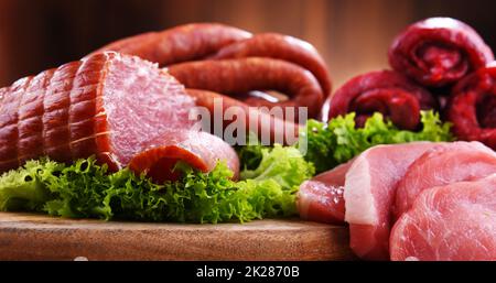 Composition with assorted meat products Stock Photo