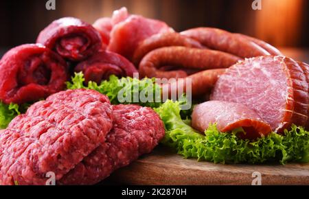 Composition with assorted meat products Stock Photo