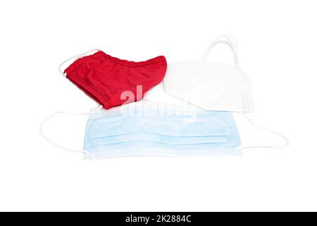 Different types of face masks for COVID19 protection Stock Photo
